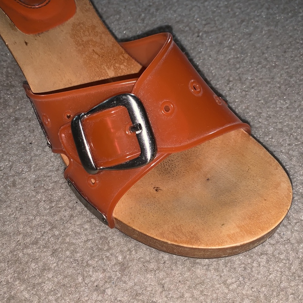 Orange wooden sole kitten heels